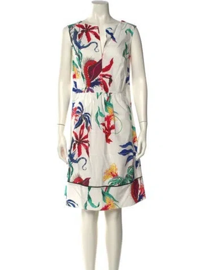 Pre-owned Schumacher Floral Print Mini Dress In White