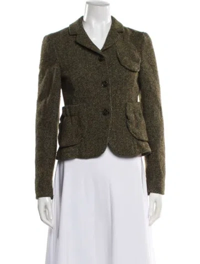 Pre-owned Schumacher Fur Co. Wool Tweed Pattern Blazer In Green