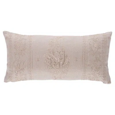 Schumacher Jaipur Linen Embroidery Pillow In Tan
