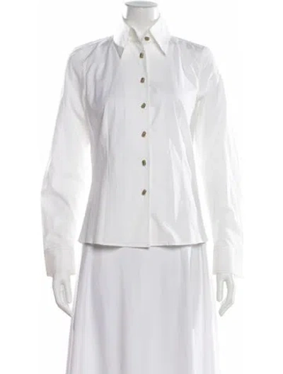 Pre-owned Schumacher Long Sleeve Button-up Top In White