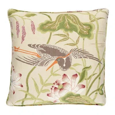 Schumacher Lotus Garden Pillow In Green,ivory,pink,gray