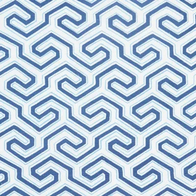 Schumacher Ming Fret Print Fabric In Blue
