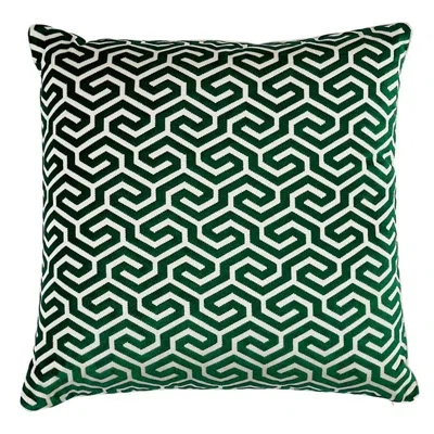 Schumacher Ming Fret Velvet Pillow In Emerald
