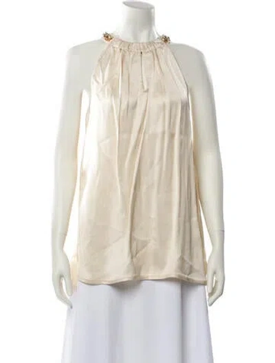 Pre-owned Schumacher Mock Neck Sleeveless Blouse In Neutral