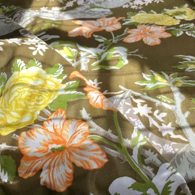 Pre-owned Schumacher Moss Green Floral Trompe L'oeil Handprinted Linen, , Kent Garden, 1971