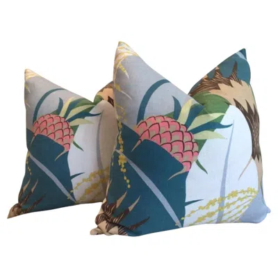 Pre-owned Schumacher Pair Of  “ananas” In Peacock Down Filled Pillows In Gray