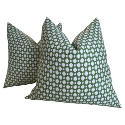 Pre-owned Schumacher Pair Of  Betwixt Grass & Ivory Down Filled Pillows In White