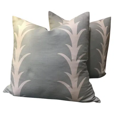 Pre-owned Schumacher Pair Of  Down Filled Complete Pillows In Acanthus In Sky In Gray