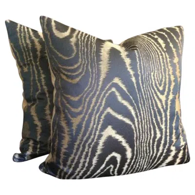 Pre-owned Schumacher Pair Of  Faux Bois Pillows In Gray