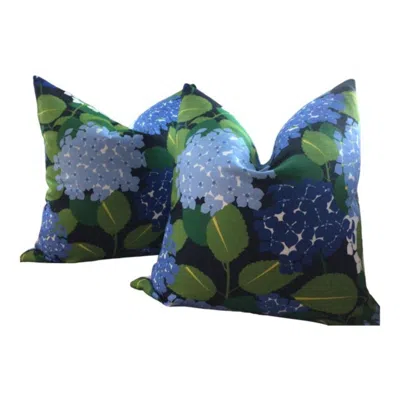 Pre-owned Schumacher Pair Of  Hydrangea Of 22” Down Filled Pillows In Black