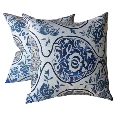 Pre-owned Schumacher Pair Of  “katsugi” Blue Pillows