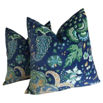 Pre-owned Schumacher Pair Of  "majorelle" Velvet In Blue Down-filled Pillows