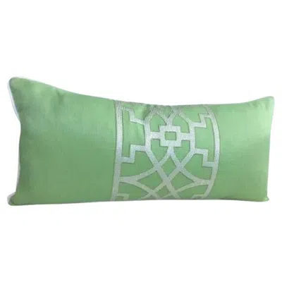 Pre-owned Schumacher Pair Of  Mary Mcdonald "don't Fret" Green Linen Lumbar Pillows