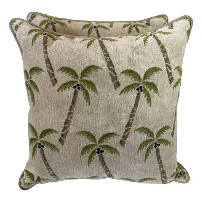 Pre-owned Schumacher Pair Of  Textile Pillows "coconut Grove" In Brown