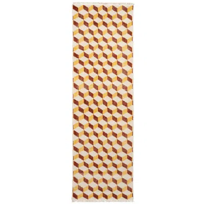 Pre-owned Schumacher Pompeii Hand-knotted Rug In Yellow & Red, 2x8'
