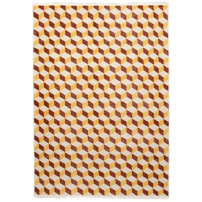 Pre-owned Schumacher Pompeii Hand-knotted Rug In Yellow & Red, 5x7'
