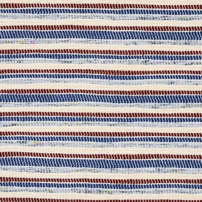 Schumacher Rag Rug Hand Woven Stripe Fabric In Indigo,mocha