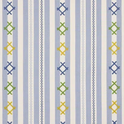 Schumacher Rhodes Stripe Fabric In Sky
