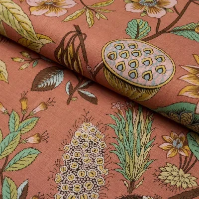 Schumacher Roca Redonda Fabric In Orange,green,brown,yellow