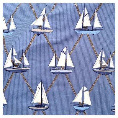 Pre-owned Schumacher Sailboats Nautical Textile Yardage, Cotton, Blue, Vintage, 1990s In Purple