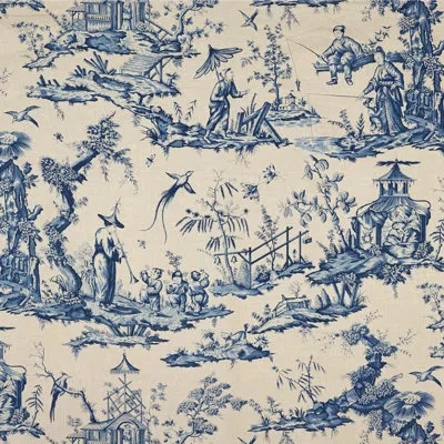 Schumacher Shengyou Toile Fabric In Indigo