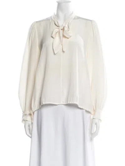 Pre-owned Schumacher Silk Tie Neck Blouse In Neutrals