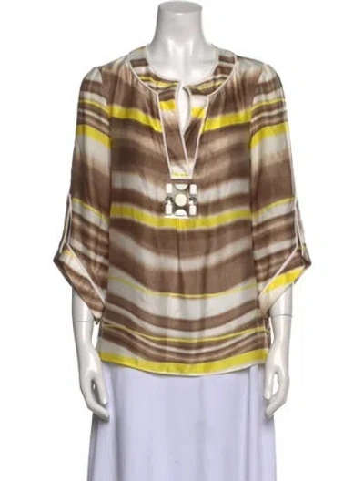 Pre-owned Schumacher Silk Tie-dye Print Blouse In Neutral