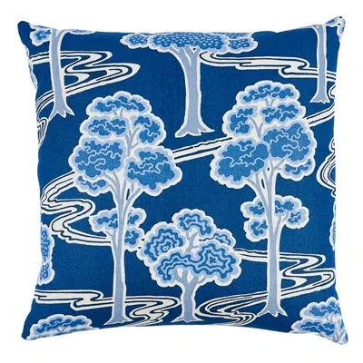 Schumacher Tree River Pillow In Blue