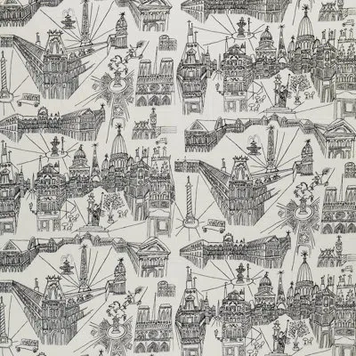 Schumacher Views Of Paris Fabric In Black,white