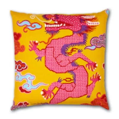Schumacher X Johnson Hartig Magical Ming Dragon Pillow In Yellow,red