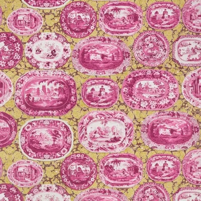 Schumacher X Johnson Hartig Plates & Platters Wallpaper In Magenta,yellow