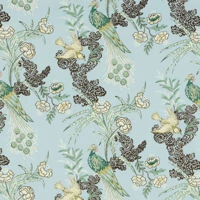 Schumacher X Miles Redd Peacock Fabric In Aqua