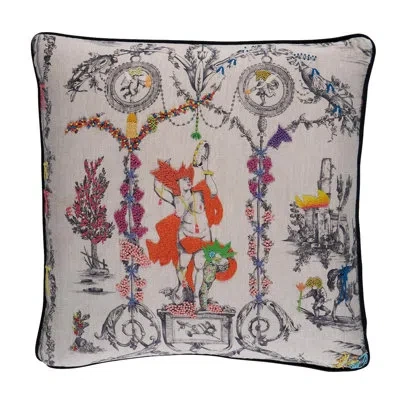 Schumacher X Richard Saja Toile Linen Reversible Throw Pillow In Multi