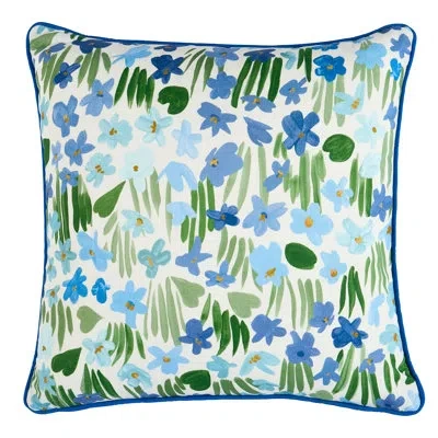Schumacher X Studio Bon Meadow Button Pillow In Blue Floral