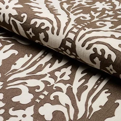 Schumacher X Veere Grenney Suffolk Damask Fabric In Brown