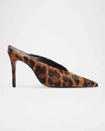 Schutz 100mm Loren Leopard Calf Hair Mule Pumps In Multi