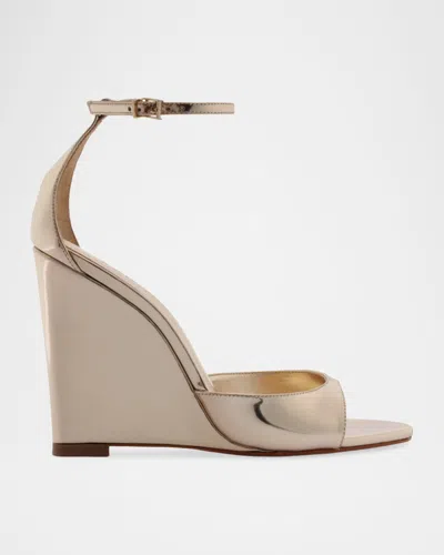 Schutz 100mm Scarlett Metallic Leather Wedge Sandals In Neutral
