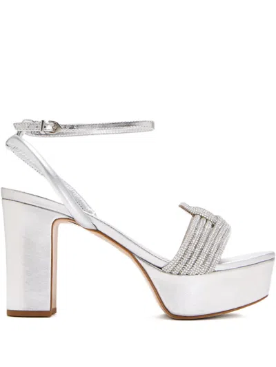 Schutz 105mm Bosa Embellished Platform Sandals In Silver