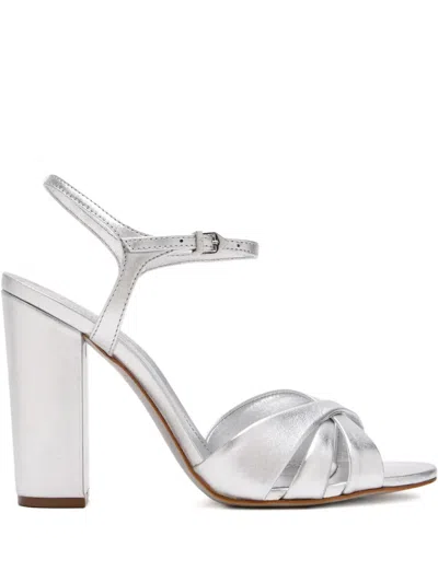 Schutz 105mm Crossover Ankle-strap Heeled Pumps In Silver