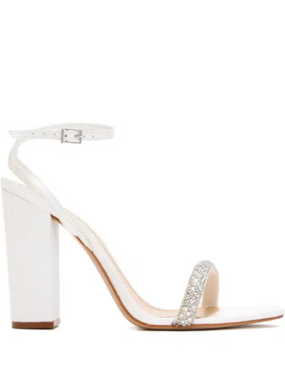 Schutz 105mm Eve Crystal-embellished Block-heel Sandals In White