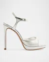 Schutz 115mm Scarlett Metallic Leather Platform Sandals In White