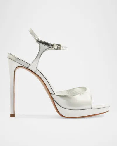 SCHUTZ 115MM SCARLETT METALLIC LEATHER PLATFORM SANDALS