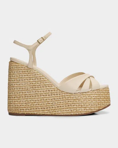 Schutz 120mm Keefa Leather And Raffia Platform Sandals In Multi