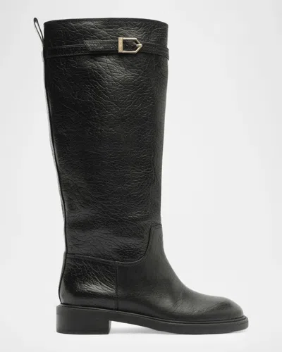 Schutz 35mm Bianca Crinkled Leather Knee-high Boots In Black
