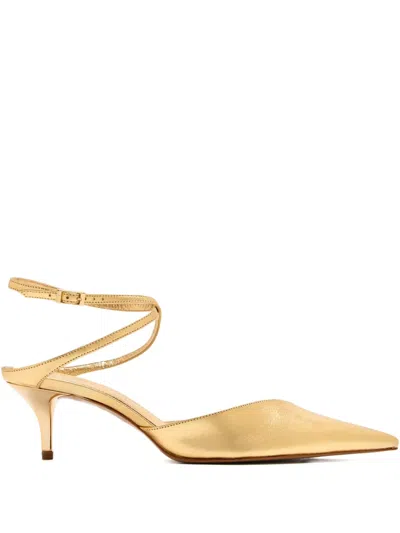 Schutz 55mm Ankle-wrap Pointed-toe Pumps In Gold