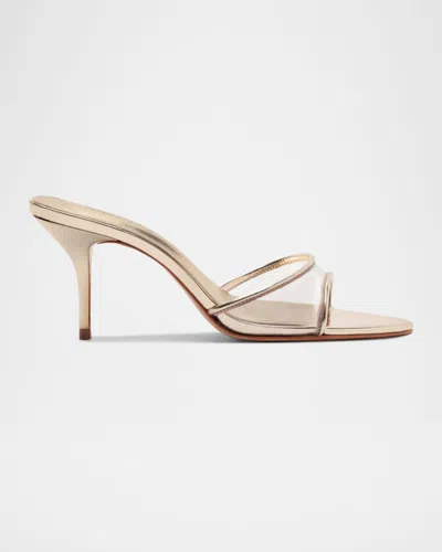 Schutz 75mm Elodie Vinyl Metallic Leather Mules In Silver