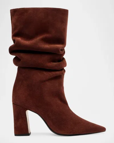 Schutz 85mm Harriet Slouchy Suede Booties In Pecan Brow