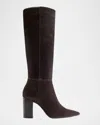 Schutz 85mm Mikki Calf Hair Block-heel Knee-high Boots In Multi