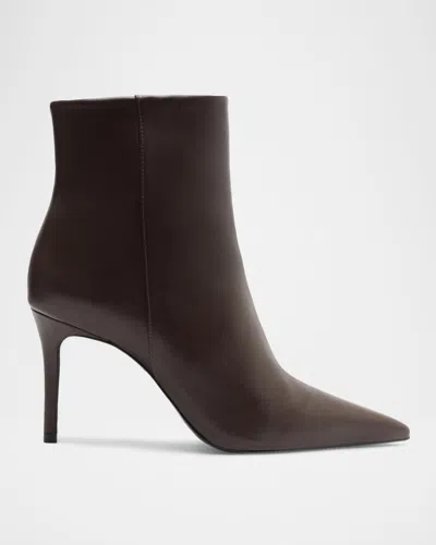 Schutz 85mm Mikki Leather Stiletto Zip Booties In Maplewood