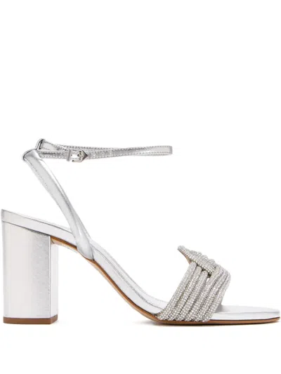Schutz 90mm Embellished Block-heel Sandals In Silver